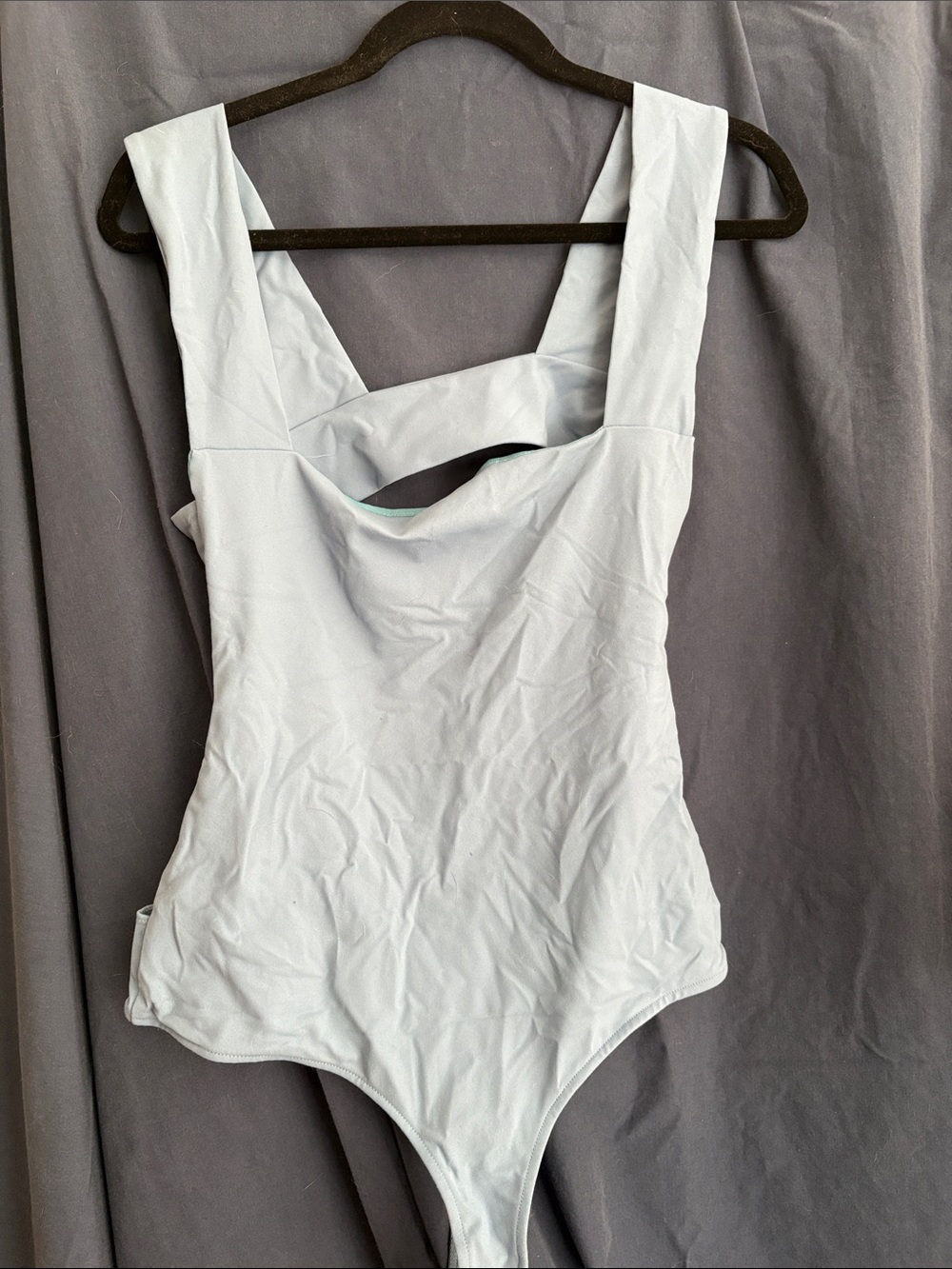 Free People Light Blue Scoop-Back Bodysuit with Wide Straps